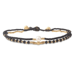 Made by Nami Surfer Fußkettchen mit Perlen Damen & Mädchen - Handmade Festival & Strand Accessoires - Goa Hippie Fußkette - Fußband Bunt Orientalisch Black Pearl Angebot bei HelloDeals