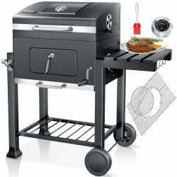 KESSER® Grill Grillwagen BBQ Smoker XL Holzkohlegrill mit Deckel, Rädern, Edelstahl-Griff, Grillrost, Thermometer, & Silikon-Pinsel, Standgrill, Kohlegrillwagen XL Grau Angebot bei HelloDeals