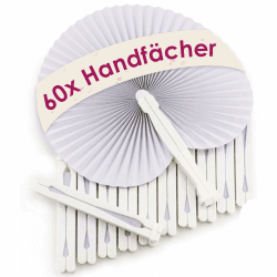WeddingTree 60x Handfächer Hochzeit - Weiß - Papierfächer Hochzeit mit Griff und Verschluss - Handfächer weiß für Sommer, Events & Hochzeitsdeko - Fächer Hochzeit Gäste - Hochzeitsfächer Weiß Kreis Angebot bei HelloDeals