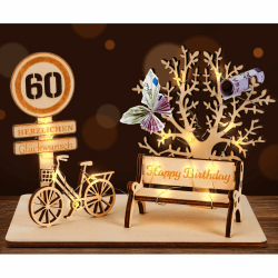 I LOVE MOM Geldgeschenk Geburtstag Holz, Fahrrad Geschenk, DIY Holz Schild Gästebuch Dreidimensionale Bäume Sitzbank Deko Zahlen für Geschenke, Hochzeiten, Partys, Geburtstage, Jubiläum (GYY-60) Angebot bei HelloDeals