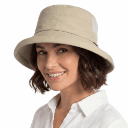 TOP-EX UVCoolix™ Cooling Sonnenhut Damen mit Pferdeschwanz, Sommer UPF 50 Breiter Krempe Fischerhut für UV-Schutz, Wasserdicht regenhut, Bucket Hut mit Kinnriemen, Faltbar, Outdoor Safari L-XL Khaki Angebot bei HelloDeals