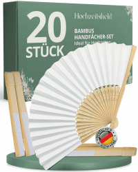 HOCHZEITSHELD Fächer Hochzeit 20 Stück - Elegante Bambus Fächer zur Erfrischung der Gäste - Handfächer Hochzeit als Hochzeitsdeko & Standesamt Deko, Klappfächer Hochzeit als Deko Hochzeit Gastgeschenk 20 Stück Bambus Handfächer Angebot bei HelloDeals