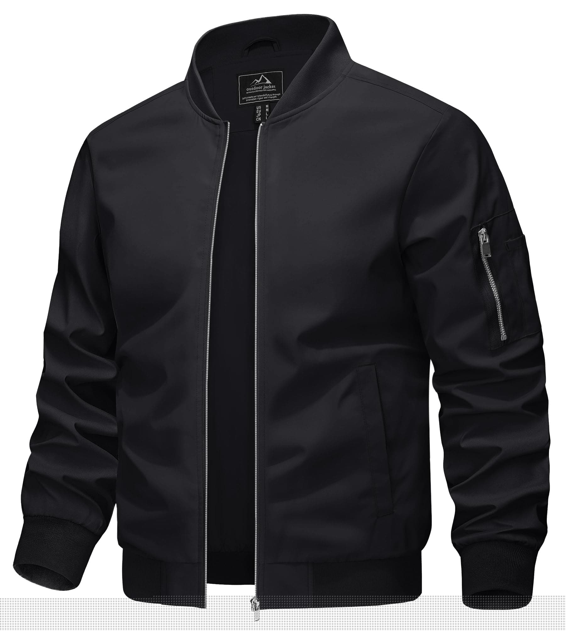 KEFITEVD Herren Leichte Dünne Bomberjacke mit Ärmeltasche Blouson Jacke Übergangsjacke Stehkragen US Fliegerjacke mit Innentasche XL Schwarz Angebot bei HelloDeals