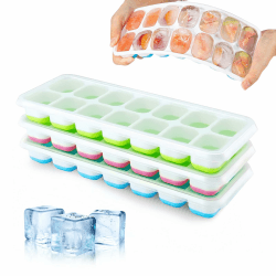 Silikon-Eiswürfelbehälter Mit Deckel,Platzsparend und Stapelbar Ice Tray Ice Cube,3 Stück Eiswürfelbehälter Mit Deckel,Silikon Eiswürfel,Ice Cube Tray,eiswürfelform (Green, Blue, Pink) Angebot bei HelloDeals