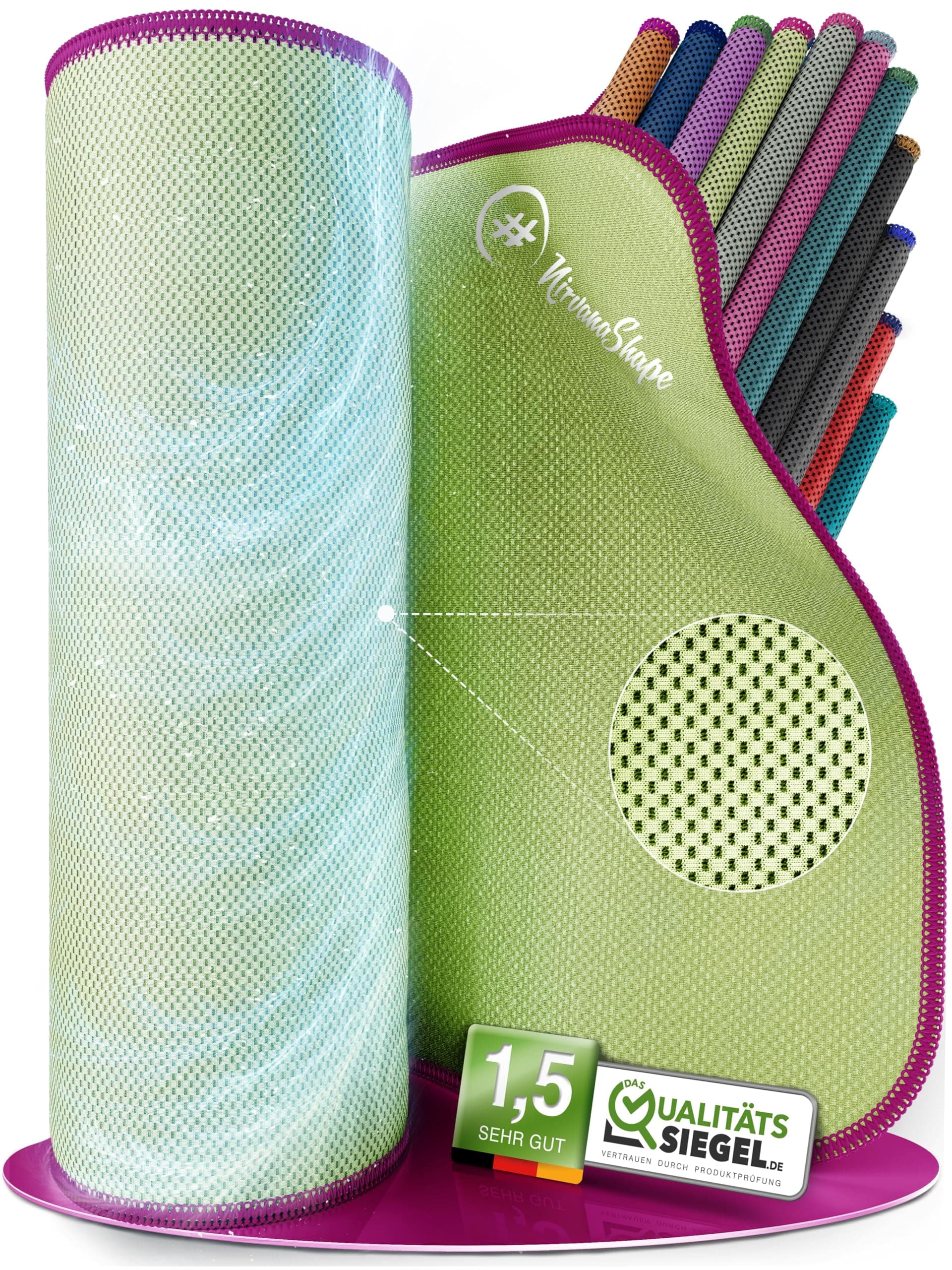 NirvanaShape 1x Kühlendes Handtuch - Mikrofaser Kühltuch als Sporthandtuch für Fitness, Yoga, Sport, Golf - Ice Towel Handtuch mit Kühlfunktion 60 x 30 cm Gelb / Violetter Rand Angebot bei HelloDeals
