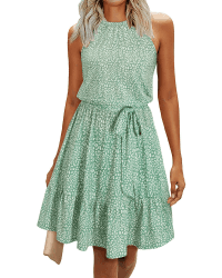 Newshows Sommerkleider Damen Knielang Elegant Kleid Blumenmuster Neckholder Rüschen Freizeitkleider mit Taschen M Floral-8 Angebot bei HelloDeals