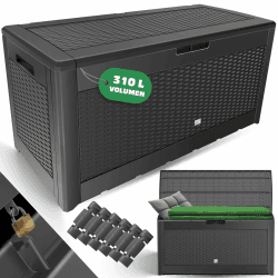 KESSER® Auflagenbox Kissenbox 𝟯𝟭𝟬𝗟, Klicksystem, mit Rollen & Haltegriffen, Deckel mit Hubautomatik, abschließbar, bis zu 290kg, Gartenbox Wasserdicht, Vielseitige Kissenbox, Rattanoptik-Anthrazit Anthrazit 310 L Angebot bei HelloDeals