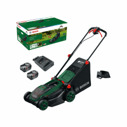 Bosch Akku-Rasenmäher ROTAK18V2-38 (Schnittbreite: 38 cm, Schnitthöhe: 30-75 mm, 40 l Stoff-Grasfangkorb, Mulchstopfen, inkl. 2 x 18V Akku und Ladegerät) 2 Akkus + 1 Ladegerät Angebot bei HelloDeals