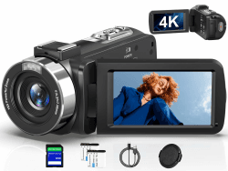 Videokamera Camcorder 4K 80MP mit IR Nachtsicht, HD 30FPS 18X Digitalzoom Webcam Videokameras, 3,0-Zoll 270° Drehung Ausgestattet IPS Screen Vlogging Camera für YouTube mit 2 Akkus, 32GB-SD-Karte Schwarz Angebot bei HelloDeals