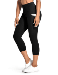 Desol Sport Leggings Damen Tasche Capri 3/4 High Waist Elastische Blickdicht Übergröße Sport Leggins mit Seitentaschen für Yoga Freizeit L 3/4 Schwarz Angebot bei HelloDeals
