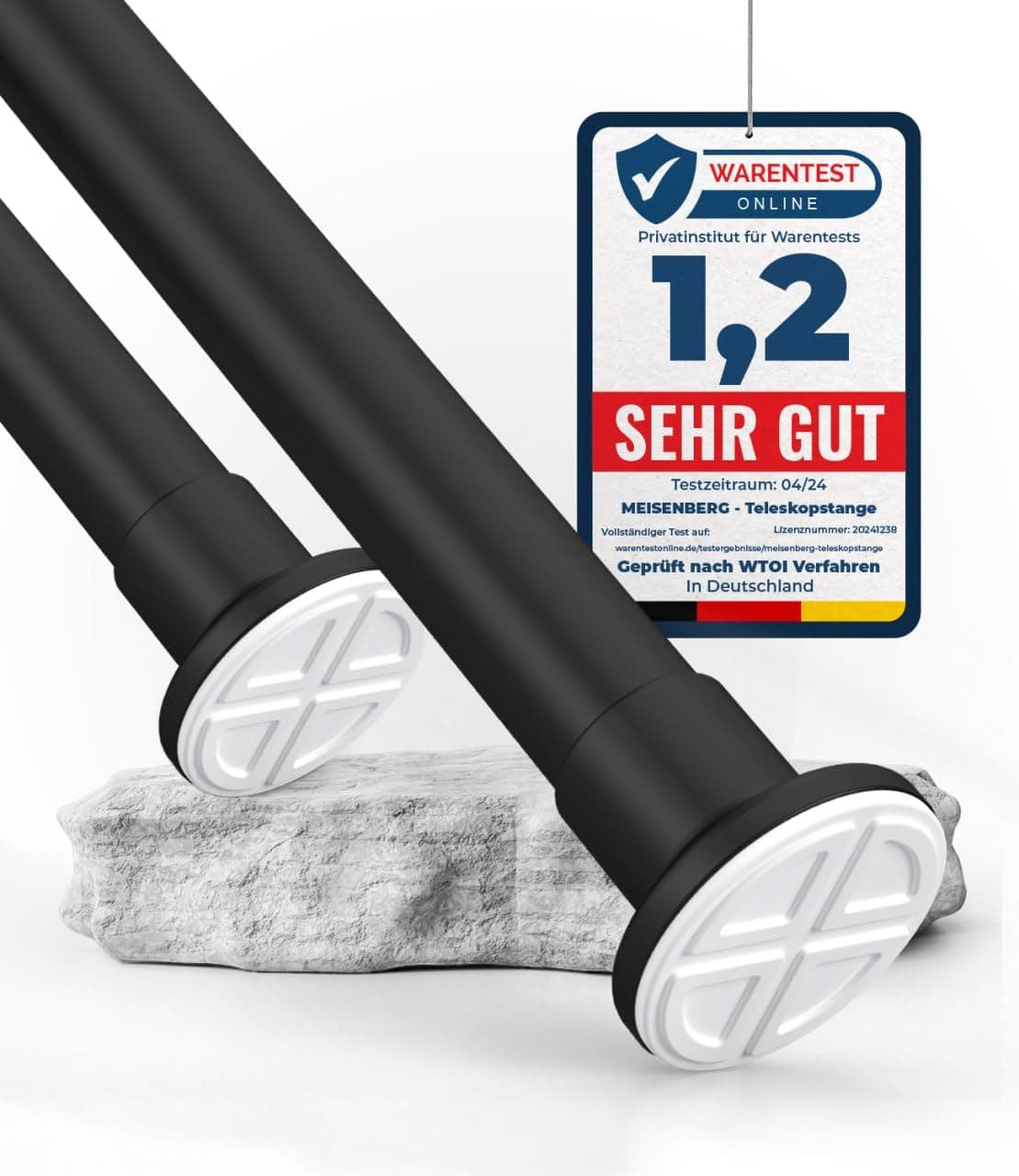 MEISENBERG Gardinenstange ohne Bohren 360-410cm, Matt Schwarz, Ø 32 mm, Teleskopstange zum Klemmen - Vorhangstange Klemmstange für Fenster, Dusche, Terrasse und Trennwand 360-410 cm Matt Schwarz Angebot bei HelloDeals