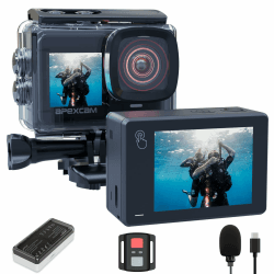 Apexcam X80Pro Action Cam 4K60FPS 48MP mit Doppelbildschirme EIS Stabilisierung WiFi Sportkamera Unterwasserkamera 40m Wasserdicht 8X Zoom Fernbedienung 2x1350mAh Akkus mit Zubehör-Set Angebot bei HelloDeals