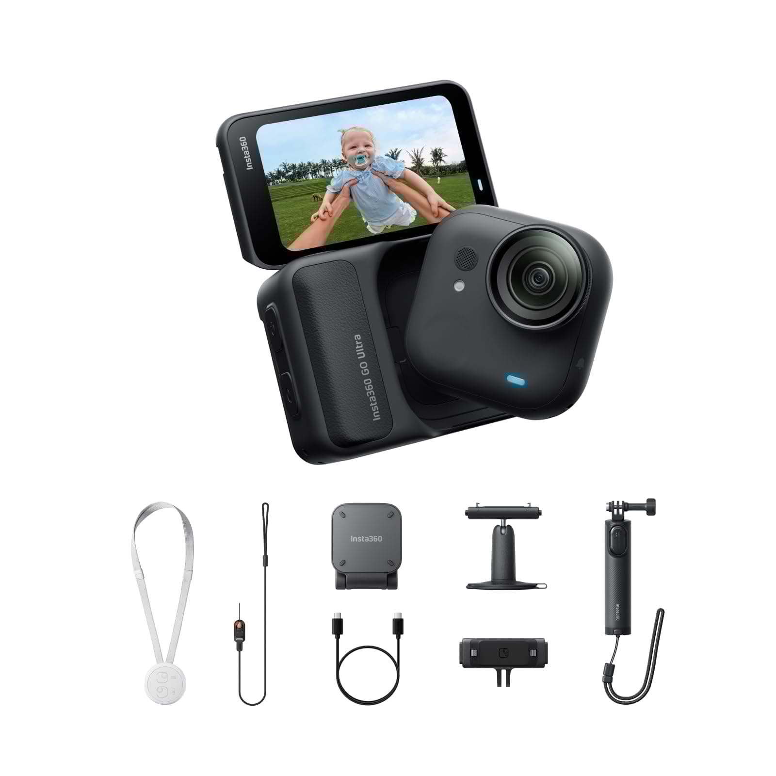 Insta360 GO Ultra Creator-Bundle Nachtschwarz - freihändige 4K Mini-Cam, leicht & mobil, top bei wenig Licht, überall anbringbar, FlowState-Stabilisierung, 200 Min Akku, 10 m wasserdicht, Lauf-Cam Nachtschwarz Creator Bundle - keine microSD-Karte Angebot bei HelloDeals