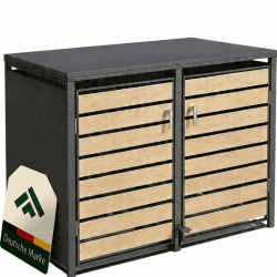 novaterra® Mülltonnenbox Metall Anthrazit für 2×240L - Premium Mülltonnenverkleidung mit Fußpedal, pulverbeschichtet, Holzoptik-Front - B 132 × T 80 × H 116 cm Holzoptik mit Fußpedal 2 Tonnen Angebot bei HelloDeals