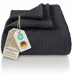 LAYNENBURG Premium Musselin Tagesdecke 150x200 cm - 100% Baumwolle - extraweiche, leichte Sommerdecke als Kuscheldecke, Bett-Überwurf, Baumwolldecke, Couch-Überwurf - warme Sofa-Decke (Anthrazit) 150x200 cm Anthrazit Angebot bei HelloDeals