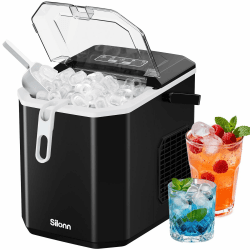 Silonn Eiswürfelmaschine mit Griff-Eiswürfelkorb – Tragbar & Selbstreinigend, Mini Ice Maker 9 Eiswürfel/6 Min. 12 KG/Tag, Eiswürfel einfach entnehmen und überall nutzen SLIM21B-Schwarz Angebot bei HelloDeals