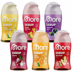 MORE Zerup, mixed 6er Bundle, 6 x 65 ml, verschiedene Sorten, für bis zu 48 l Fertiggetränk, zuckerfreier Sirup mit u.a. echten Fruchtextrakten, vegan, zero Kalorien - made in Germany mixed (6er Bundle) Angebot bei HelloDeals
