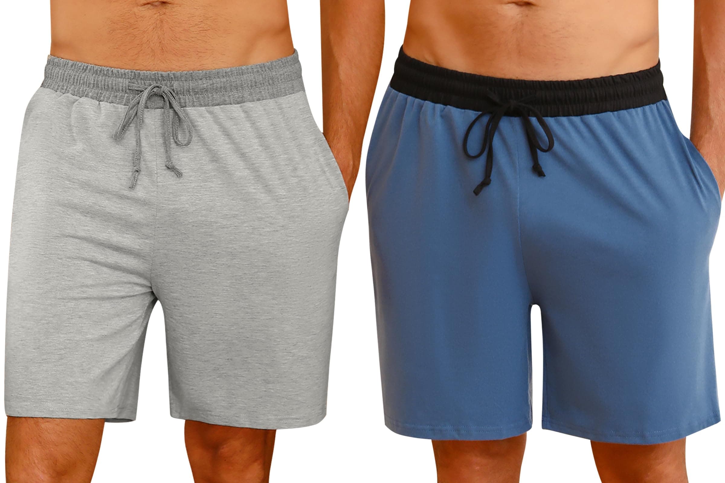 Nieery 2er-Pack Schlafanzughose Herren kurze Baumwolle Sommer PyjamShorts Freizeithose Loungehose mit Seitentaschen und Elastischem Bund L Grau+Blau Angebot bei HelloDeals