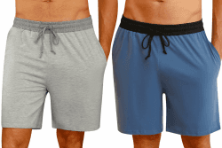 Nieery 2er-Pack Schlafanzughose Herren kurze Baumwolle Sommer PyjamShorts Freizeithose Loungehose mit Seitentaschen und Elastischem Bund L Grau+Blau Angebot bei HelloDeals