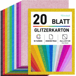 VGOODALL Glitzerpapier zum Basteln, 20 Blatt A4 10 Farben 250g/m² Glitzer Kartonpapier, Buntes Bastelpapier für Weihnachtskarten, Weihnachtsdeko, Geschenkverpackung und DIY-Projekte Angebot bei HelloDeals