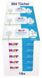HiPP Soft & Pur Feuchttücher, 864 Stück (18 x 48), hochverträglich, 99,9% Wasser, ohne Parfum, ideal für trockene, hochsensible Babyhaut, auch bei Neurodermitis-Neigung Angebot bei HelloDeals