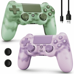 ISHAKO Kabelloser PS4 Controller für PlayStation 4/Pro/Slim – Dual Vibration, 6-Achsen-Sensor, Touchpad, 3,5mm-Audiobuchse, Ergonomischer Anti-Rutsch-Griff, 800mAh Akku Rosa & Grün Angebot bei HelloDeals