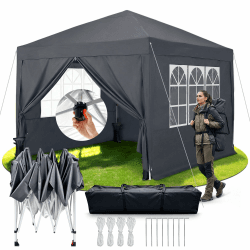 3x3 Faltpavillon, Winterfest Pop Up Pavillon mit 4 Seitenwänden Wasserdicht & Stabil, Höhenverstellbar – Ideal als Partyzelt, Gartenpavillon & Faltzelt für Camping, Festival und Party Angebot bei HelloDeals