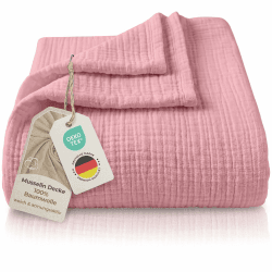 LAYNENBURG Premium Musselin Tagesdecke 150x200 cm - 100% Baumwolle - extraweiche, leichte Sommerdecke als Kuscheldecke, Bett-Überwurf, Baumwolldecke, Couch-Überwurf - warme Sofa-Decke (Altrosa) 150x200 cm Altrosa Angebot bei HelloDeals