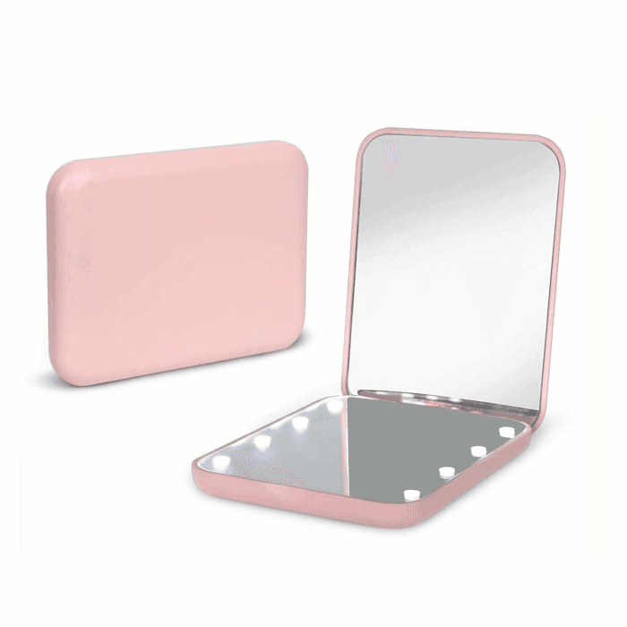 Kintion Taschenspiegel, 1X/3X LED Reisespiegel mit Licht Spiegel Klein, Taschenspiegel mit Vergrößerung, Spiegel mit Beleuchtung Klein, Klappspiegel Schminkspiegel mit Licht, Rosa B-rosa Angebot bei HelloDeals