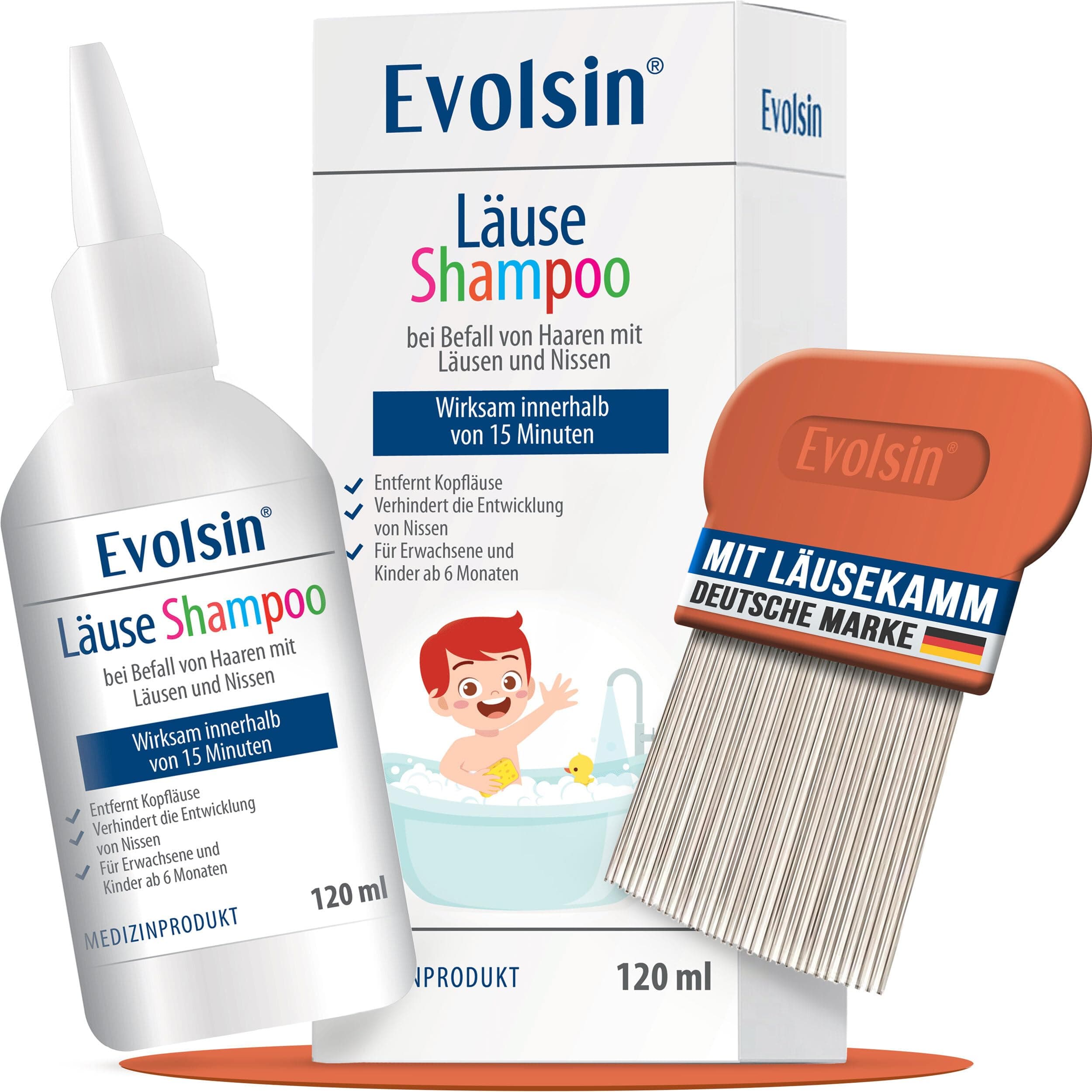 Evolsin® 120ml Läuseshampoo & Läusekamm für Erwachsene & Kinder ab 6 Monaten – bei Befall von Haaren mit Nissen & Kopfläusen – Läusemittel schonend für die Kopfhaut – wirkt in 15 Minuten 120 ml (1er Pack) Angebot bei HelloDeals