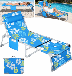 LanBlu Sonnenliege Klappbar mit Gesichtsöffnung, 3-in-1 Strandliege Klappbar Leicht Gartenliege mit Kissen&Seitentasche, 5-Fach Verstellbarer Rückenlehne Dreibeinliege Liegestuhl Strand Campingliege Angebot bei HelloDeals