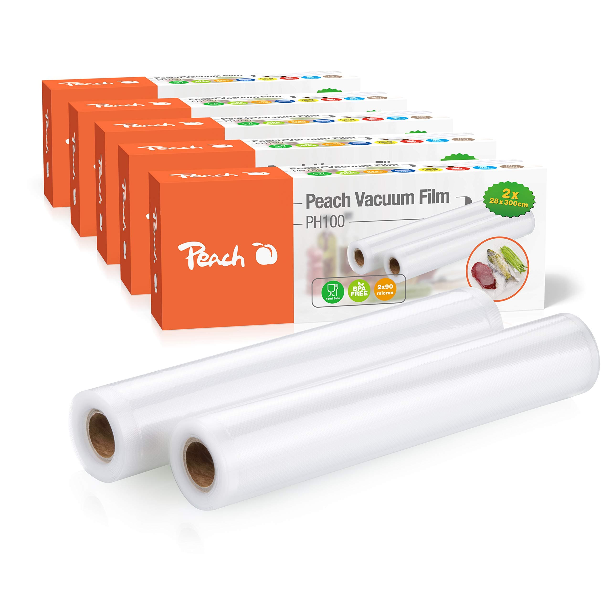 Peach Vakuumierfolie - 10 Rollen à 28x300cm - 30 Meter - Lebensmittel natürlich Frischhalten - kein Foodwaste mehr - geeignet für alle handelsüblichen Vakuumiergeräte - PH100P Angebot bei HelloDeals