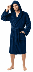 NY Threads Herren Ny Threads Hooded Bathrobe Bademantel mit Kapuze aus Fleece (1er Pack) M Marine Angebot bei HelloDeals