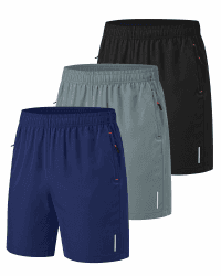 Zoofly 3er Pack Sporthose Kurze Herren Sommer Sport Shorts Mit Reißverschlusstaschen Elastische Fussball Fitness Tennis Hose Männer Schwarz/Blau/Grau XL Angebot bei HelloDeals