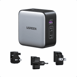 UGREEN Nexode 65W USB C Ladegerät GaN Netzteil 3-Port Travel Charger mit EU/US/UK Stecker Reiseladegerät Weltweit kompatibel mit MacBook, iPhone 17 Pro Max, 16, S25 Ultra, S24+, S23 usw Angebot bei HelloDeals