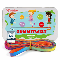 Kleintober I Premium Gummitwist Kinder I mit Anleitung für Spiele I Hüpfgummi I Twister I Indoor und Outdoor Spielzeug I Regenbogen Band I für Mädchen & Jungs I Gummitwist I Kinder-Edition - Unikat Angebot bei HelloDeals