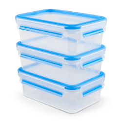 EMSA Clip & Close Frischhaltedosen-Set, rechteckig, 3 x 1 L, Aufbewahrungsboxen, 100 Prozent dicht, spülmaschinen-, gefrier-, mikrowellenfest, Transparent, Blau, Made in Germany, 508558 3-teilig L 3-teilig Angebot bei HelloDeals