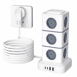 Steckdosenturm 12-Fach mit 2 USB-C & 2 USB, Mehrfachsteckdose | Steckdosenleiste Ideal für Büro Home Office und Gaming Setup mit 12 Steckdosen und 3Meter Kabel Weiß Angebot bei HelloDeals