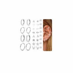CASSIECA 12 Paar Ohrringe Gold Silber Set, 316L Chirurgenstahl Ohrringe für Damen Herren Medizinische Ohrstecker und Creolen für Mehrfachpiercing 14K Vergoldet Helix Tragus Piercing Ohr Gold Silber Silber-Mode Set Angebot bei HelloDeals