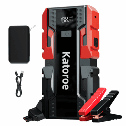 Starthilfe Powerbank für pkw, 60000A Batterie Booster Auto Starthilfe Powerbank für 10,0 L Benzin/ 8,0L Diesel, Jump Starter Auto mit 400 Lumen Taschenlampe, 2 USB Ausgänge, Verdickt Starthilfekabel hellrot Angebot bei HelloDeals