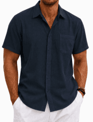 Leinenhemd Herren Kruzarm Baumwolle Leinen Hemden Freizeit Sommerhemd mit Tasche Casual Strandhemd S Navy Blau Angebot bei HelloDeals