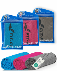 Fit-Flip Kühltuch 3er Set – kühlendes Handtuch Fitness und Sport – mikrofaser kühlhandtuch Nacken – Airflip kühltücher – cool Ice Towel mit Kühlfunktion Blau, Rosa, Grau 100x30cm - 3 Stück - je Farbe ein Handtuch Angebot bei HelloDeals