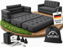 Naturiz® Pull Out Sofa 165x220cm - Camping Sofa mit Bettfunktion - Gästebett 2 Personen - Aufblasbares Sofa mit Tragetasche - kleines Mini Sofa, Mini Couch, Luftsofa (Grau, mit Pumpe) Grau mit Pumpe Angebot bei HelloDeals