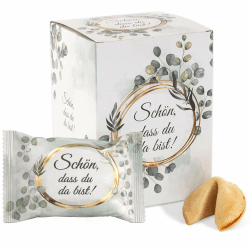 FOOD crew 12x Glückskekse Schön dass du da bist - 3 Designs - Einzeln Verpackt - Gastgeschenk Hochzeit Gäste mit Sprüchen Deutsch - Kommunion Mitgebsel - Vegane Süßigkeiten Angebot bei HelloDeals
