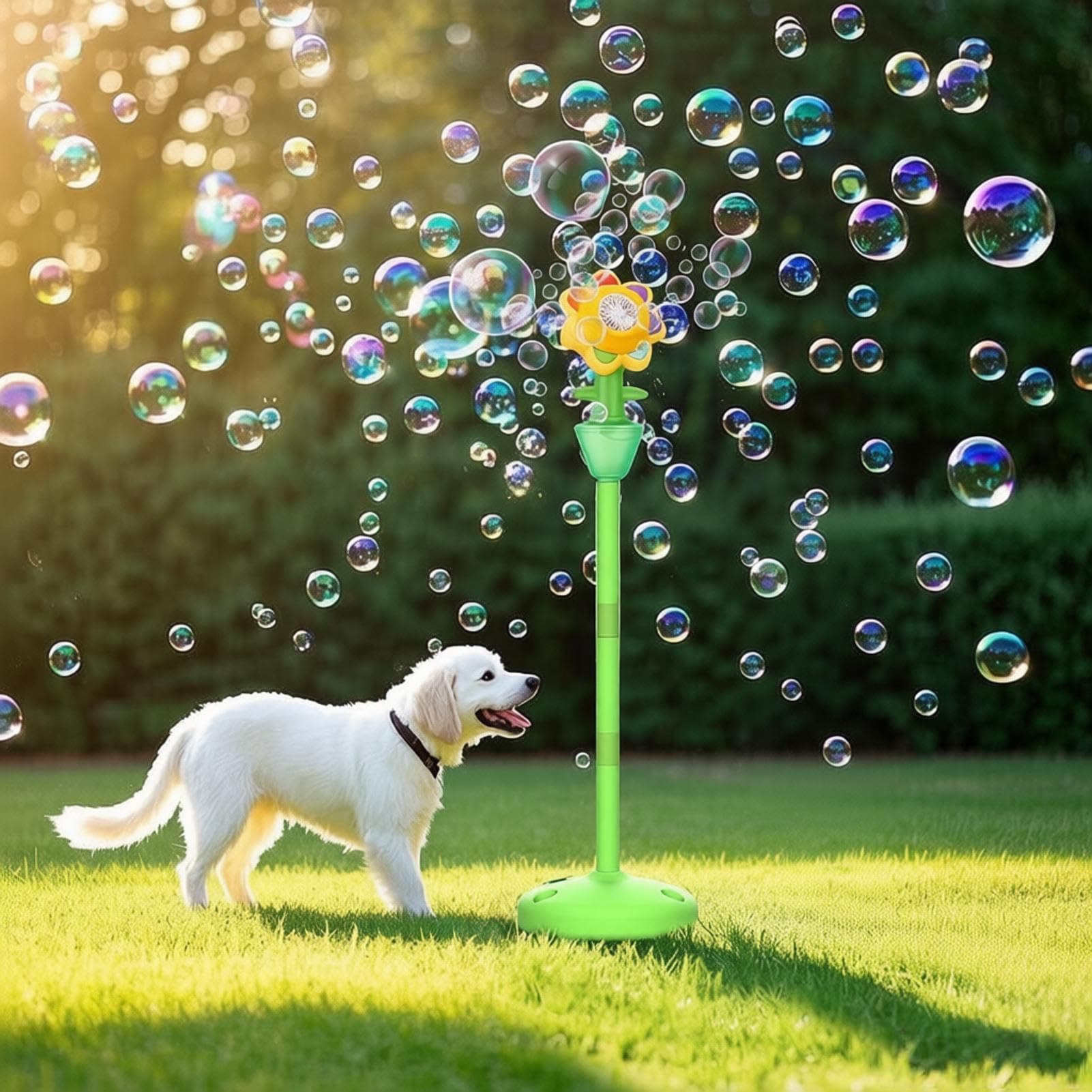 Automatische Seifenblasenmaschine,Seifenblasen Laterne,Seifenblasen Blume mit Licht & Musikstraßenform,Bubble Maschine,Höhenverstellbar,Seifenblasen-Fackel Gartenlampe Spielzeug für Party Hochzeit Grüne-Sonnenblumen Angebot bei HelloDeals