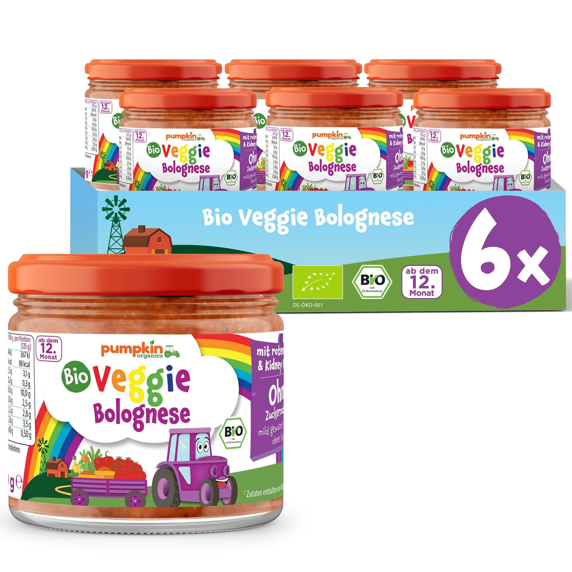 Pumpkin Organics Bio Veggie Bolognese 6 x 250 g für Kinder ab dem 12. Monat - Pastasauce ohne Zusatzstoffe, reich an Gemüse - Ideal für die ganze Familie Angebot bei HelloDeals