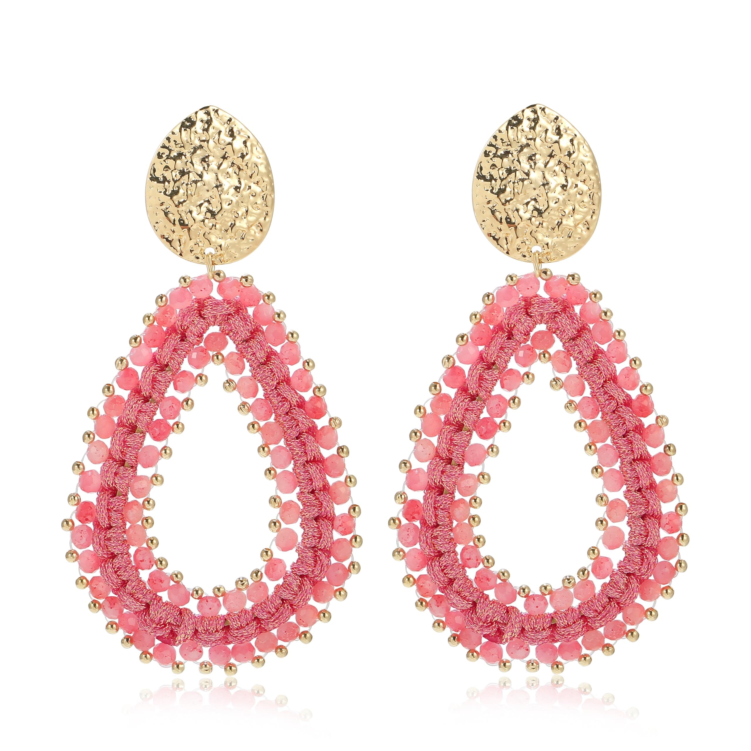 Boho Perlen Tropfen Ohrringe Damen – Statement Creolen für Sommer Festival Rosa Tropfen Angebot bei HelloDeals