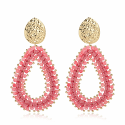 Boho Perlen Tropfen Ohrringe Damen – Statement Creolen für Sommer Festival Rosa Tropfen Angebot bei HelloDeals