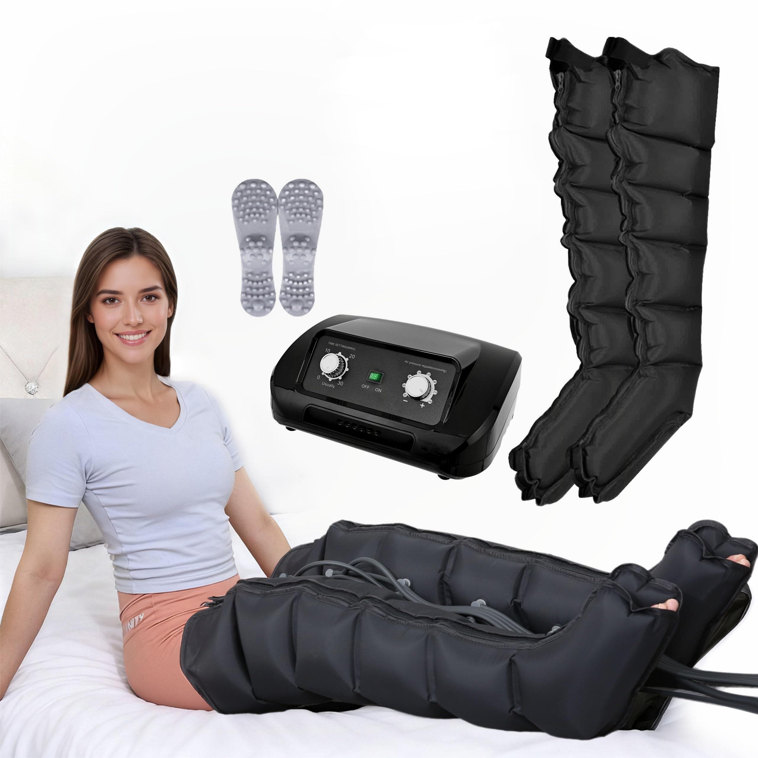 Lymphdrainage Gerät für Beine und Bauch, 6 Kammern Professionelles Beinmassagegerät für Lymphdrainage Lipödem, 30-240mmHg Einstellbarer Druck (Schwarz Beine, L) Schwarz Beine L Angebot bei HelloDeals