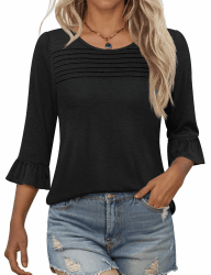 Kistore Damen Bluse 3/4 Ärmel Elegant Tunika Top Lässig Rundhalsausschnitt Rüschenärmel T Shirt Basic Oberteile 2026 S Schwarz Angebot bei HelloDeals
